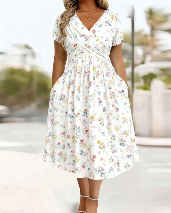 Jurk Bloemen Twist Korte Mouw