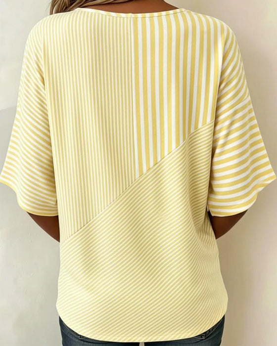T-Shirt Gestreept Ronde Hals Kleurblok