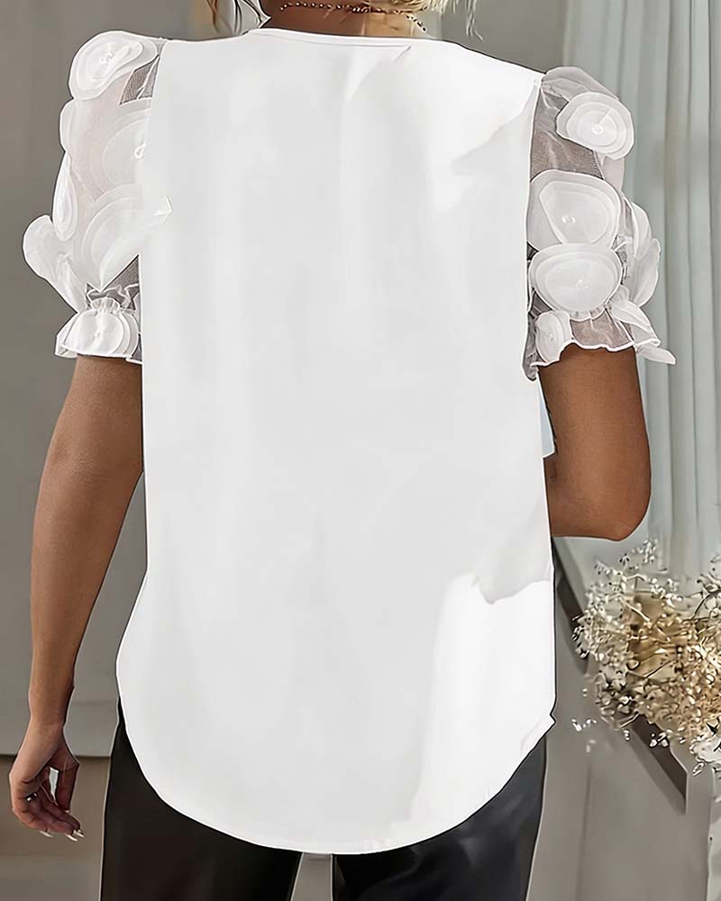 Blouse Pofmouw Mesh V-Hals