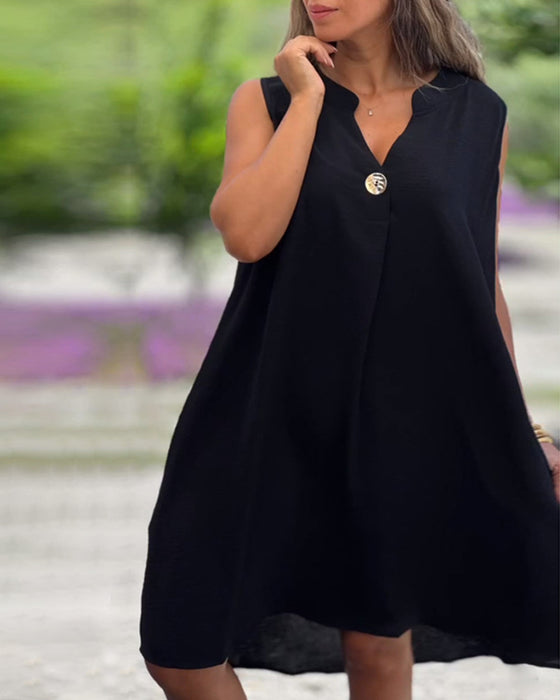 Jurk Mouwloos V-Hals Knopen