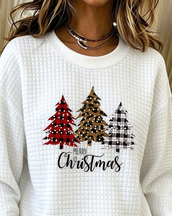 Sweatshirt Ronde Hals Geruit Pullover Kerstboom
