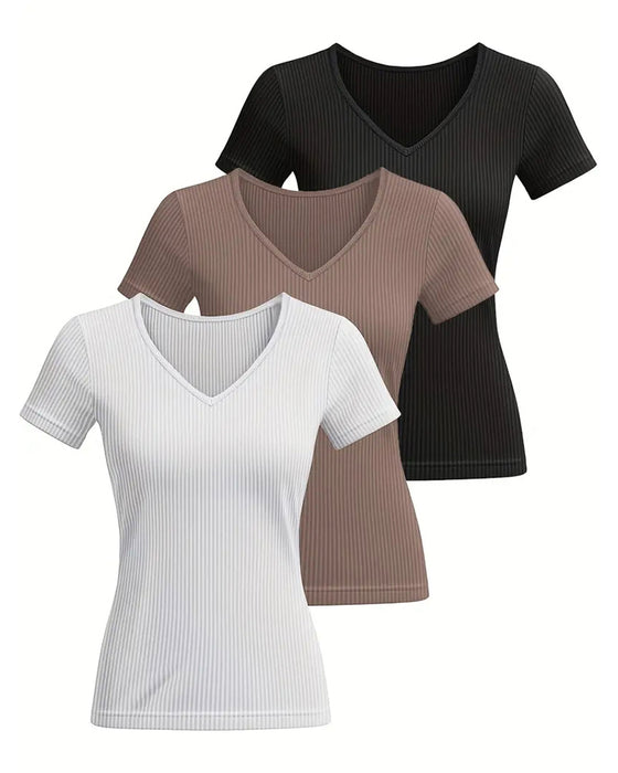 T-Shirt Effen V-Hals Casual Korte Mouw