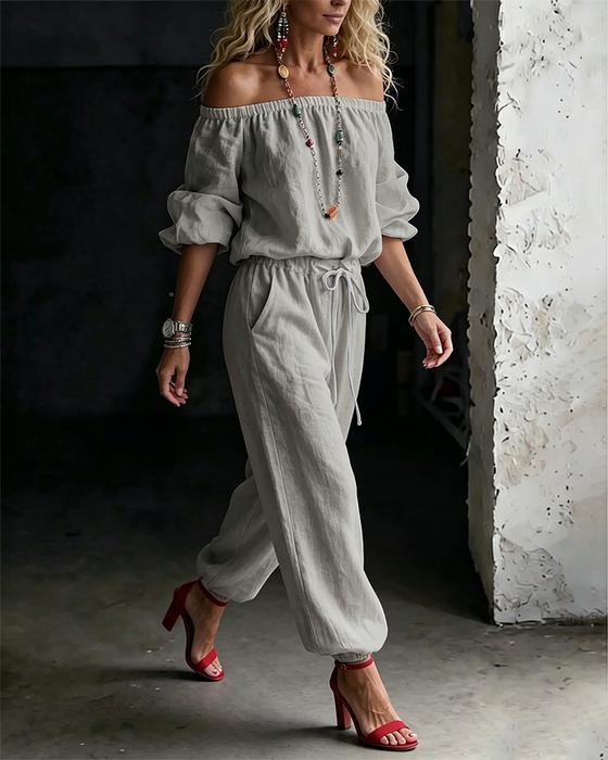 Jumpsuit Off-Shoulder Strik In De Taille Getailleerde Taille