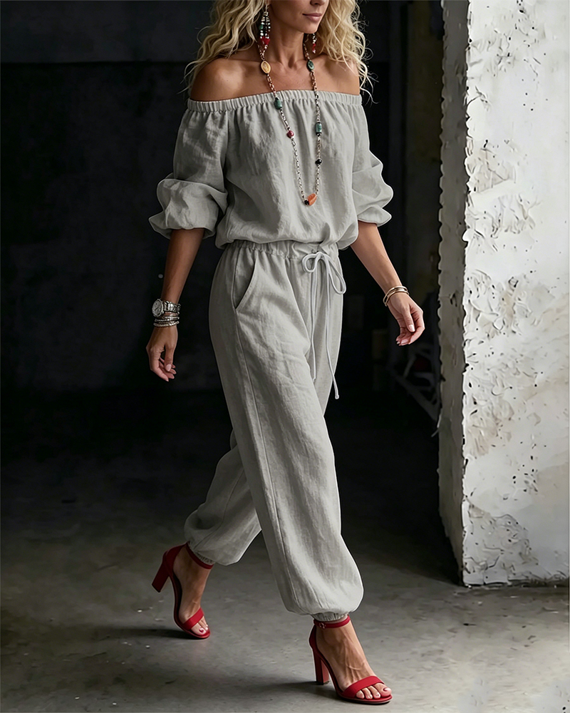 Jumpsuit Off-Shoulder Strik In De Taille Getailleerde Taille