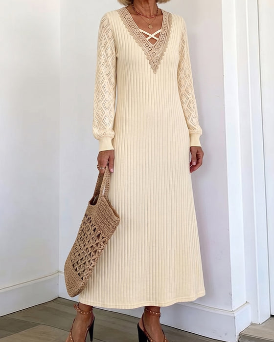 Jurk Kant V-Hals Effen Kleur