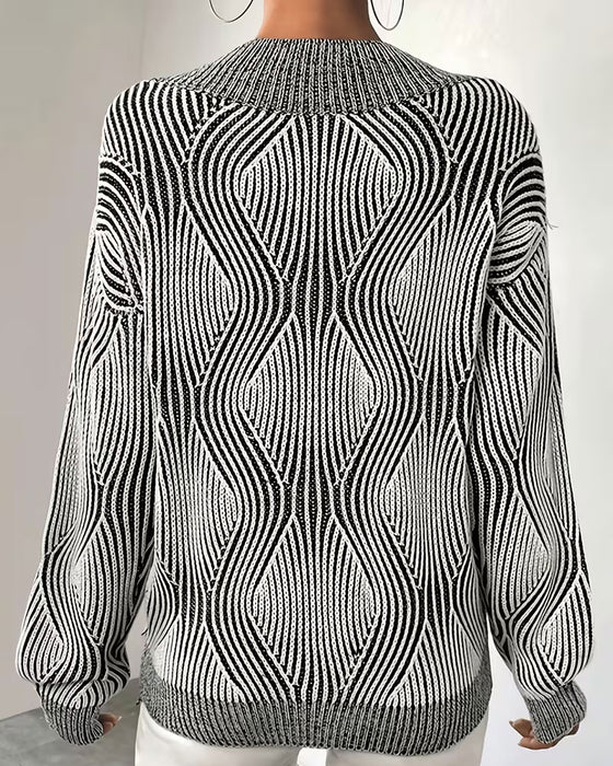 Pullover Geometrisch Gestreept V-Hals Lange Mouw