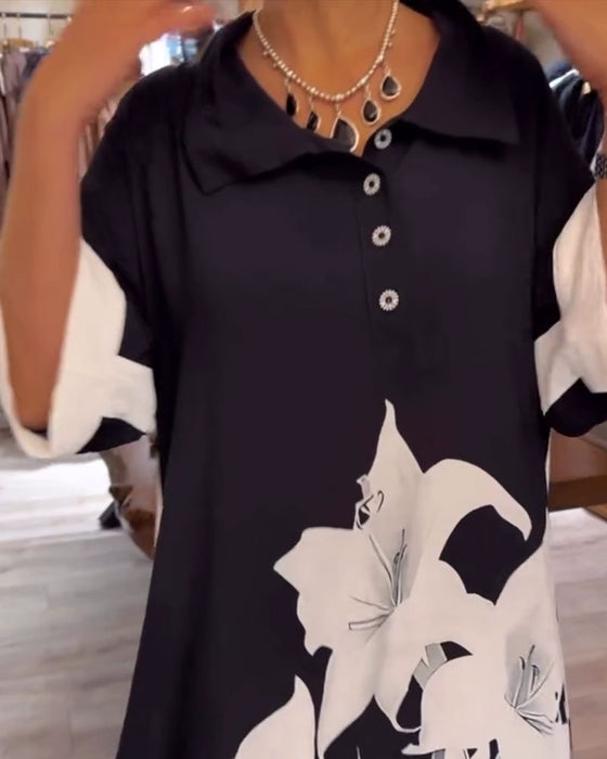 Jurk Revers Gedrukt Oversized Maxi