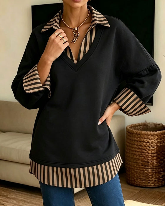 Sweatshirt Reverse Gestreept Patchwork Los
