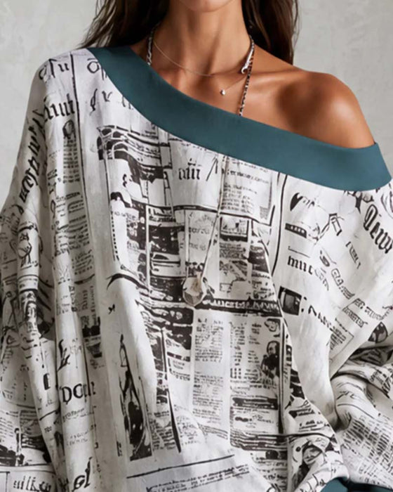 Jurk Off-shoulder Vleermuismouw Print
