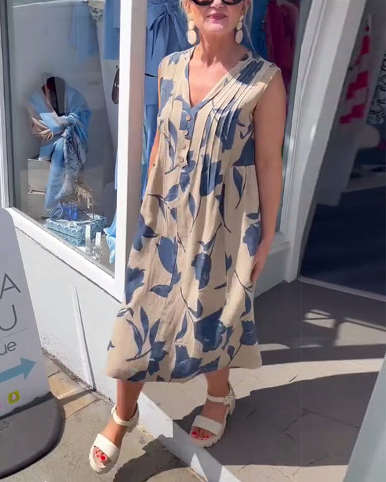 Jurk V-Hals Mouwloos Gedrukt