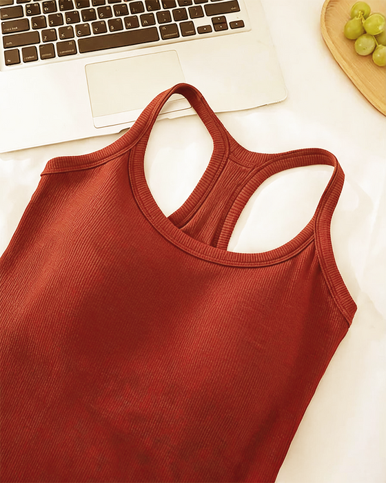 Tanktop Ingebouwde Bh Geribbeld Effen