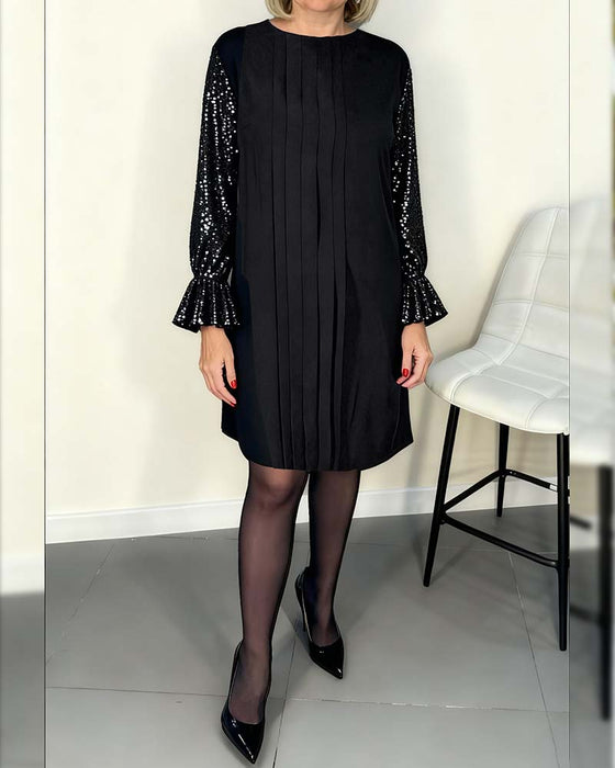 Effen Jurk Met Wijd Uitlopende Mouwen En Plooien