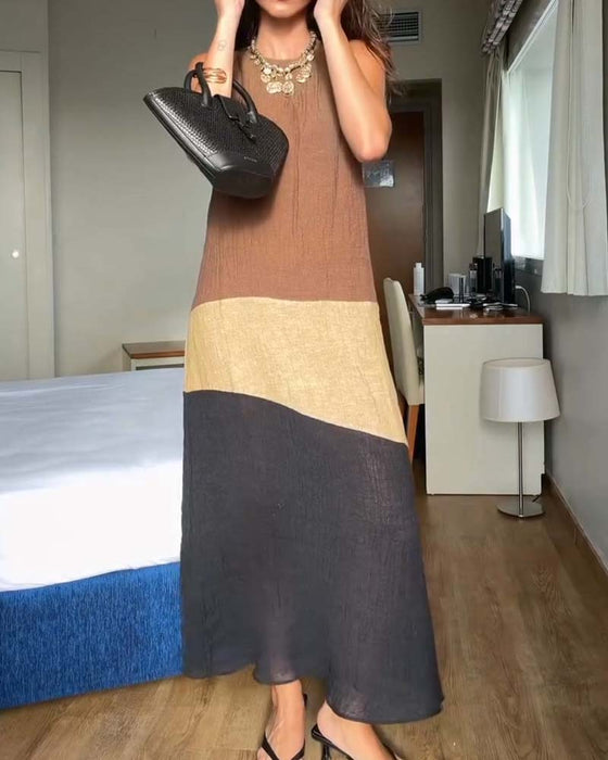 Jurk Mouwloos Kleurblok Casual