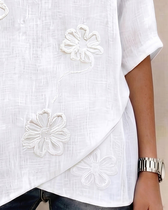Blouse V-Hals Bloemenprint Halve Mouwen