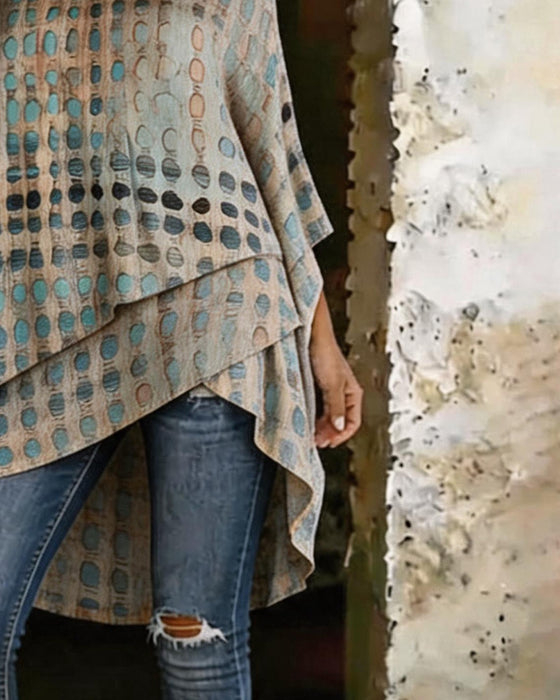 Blouse Stippenprint Een-Schouder Onregelmatig