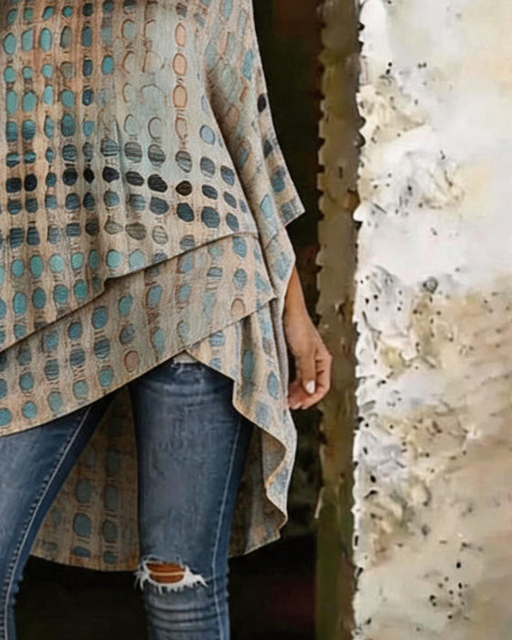 Blouse Stippenprint Een-Schouder Onregelmatig