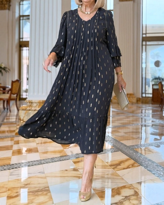 Jurk Lantaarn Mouw V-Hals Print