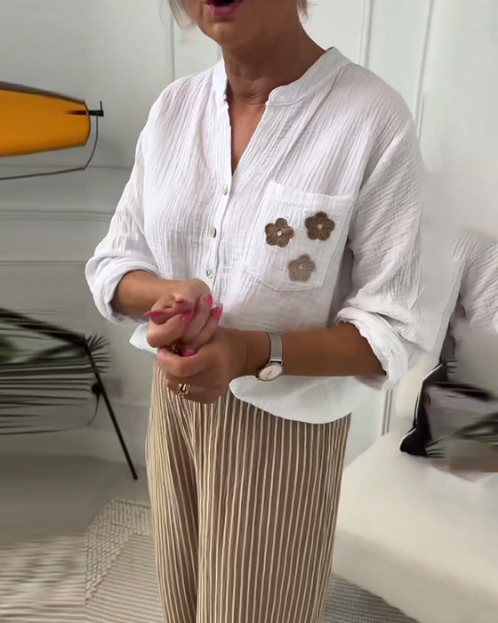 Casual blouse met lange mouwen en zak met bloemenprint