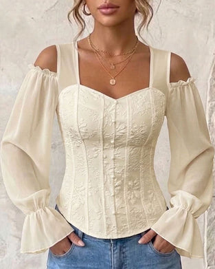 Blouse Off-Shoulder Lange Mouw Taille