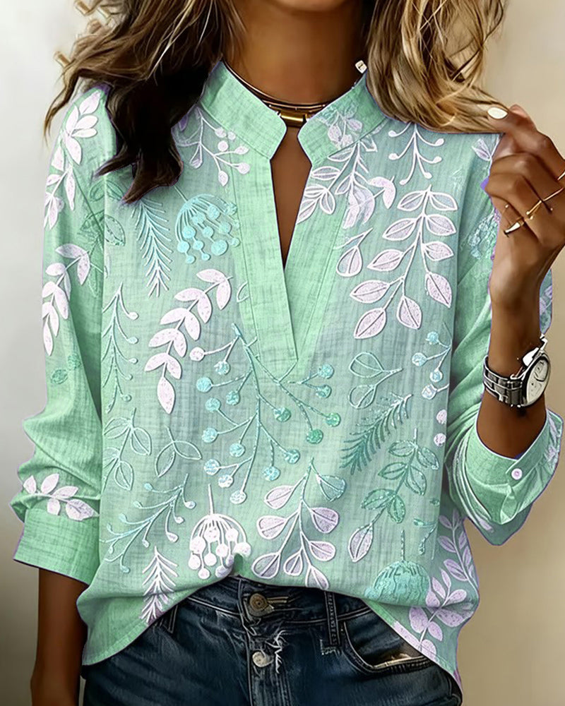 Blouse Met Bloemenprint En Opstaande Kraag