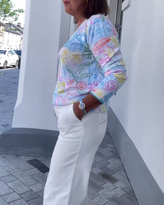 Trui V-Hals Bedrukt Mode