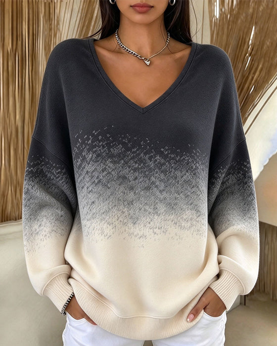 Sweatshirt V-hals Verloop Contrastrijk Loose
