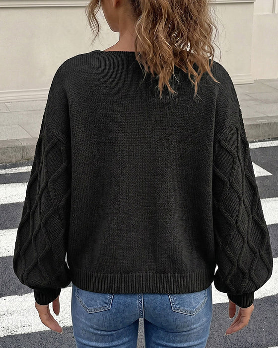 Pullover Lantaarn Mouw Argyle Mode Gebreid