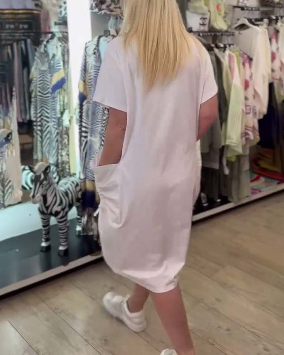 Jurk Korte Mouw Los Bedrukt Grote Zak