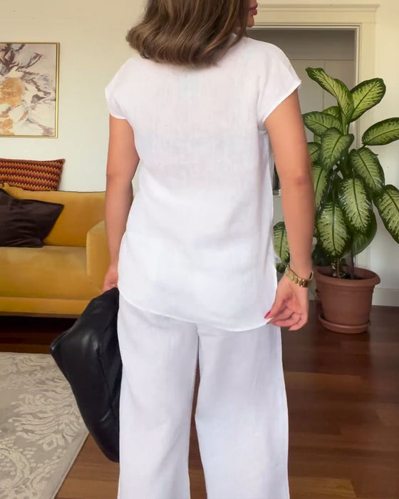 Pak Katoen En Linnen Effen Kleur Casual Broek