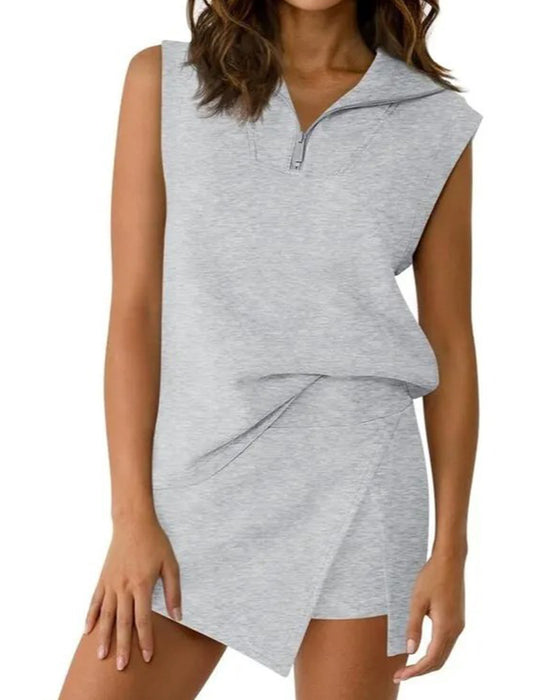Tweedelig Set Rits Mouwloze Top Skort