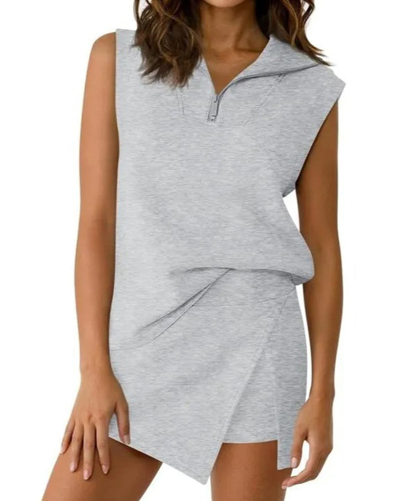 Tweedelig Set Rits Mouwloze Top Skort