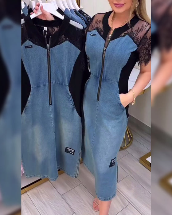 Jurk Met Kantmouwen En Modieus Design