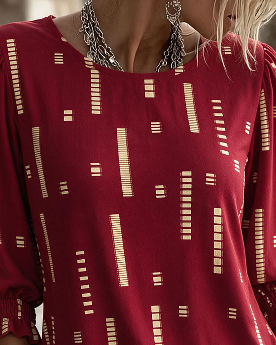 Top Geometrische Print Driekwart Pofmouw