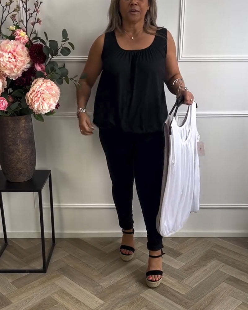 Tanktop Mouwloos Effen Geplooid