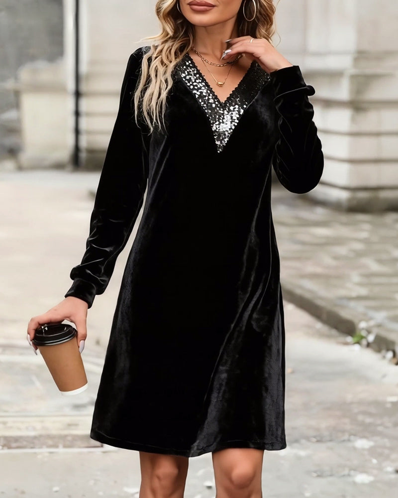 Elegante jurk met V-hals en pailletten