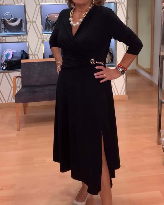 V-hals Aangesloten Taille Split Jurk