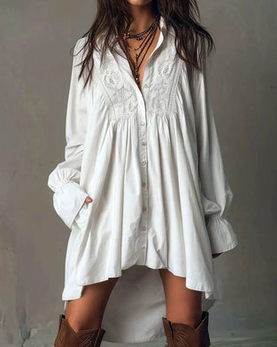 Jurk Met Kantpanelen En Ballonmouwen