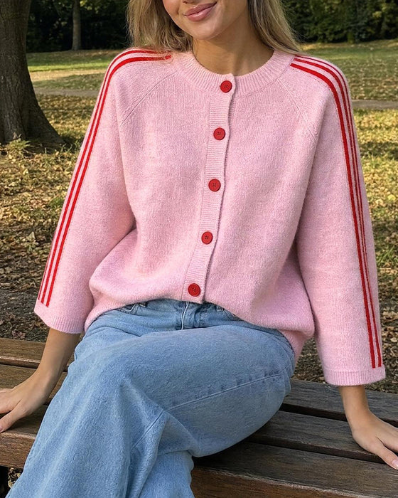 Cardigan Gestreept 3/4 Mouw Knoop