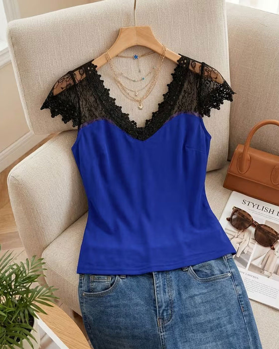 T-Shirt V-Hals Kant Patchwork Slim Fit