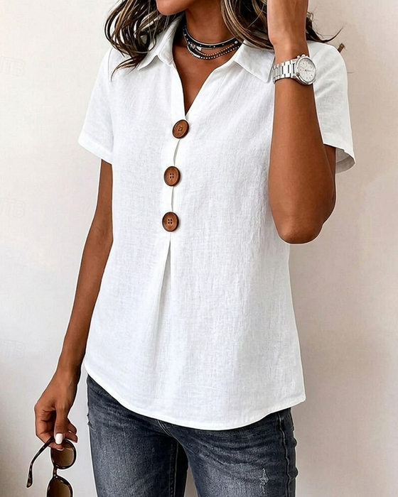 Blouse Slag Drie-Knoop Korte Mouw