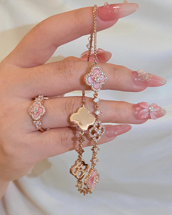 Ring & Armband Roze Schelp Klavertjevier