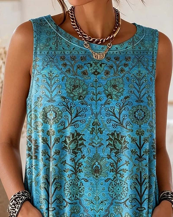 Tank Top Ronde Hals Print Zijzak