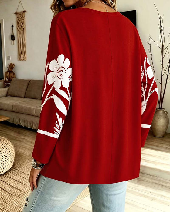 Top V-Hals Bloemen Print