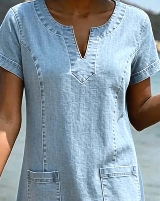 Jurk Ontspannen Sheath Zak Kleine V-Hals
