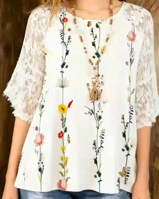 T-Shirt Kant Patchwork Bloemenprint