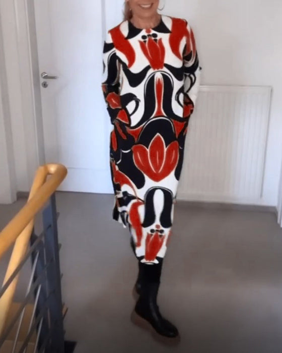 Bedrukte ronde hals jurk