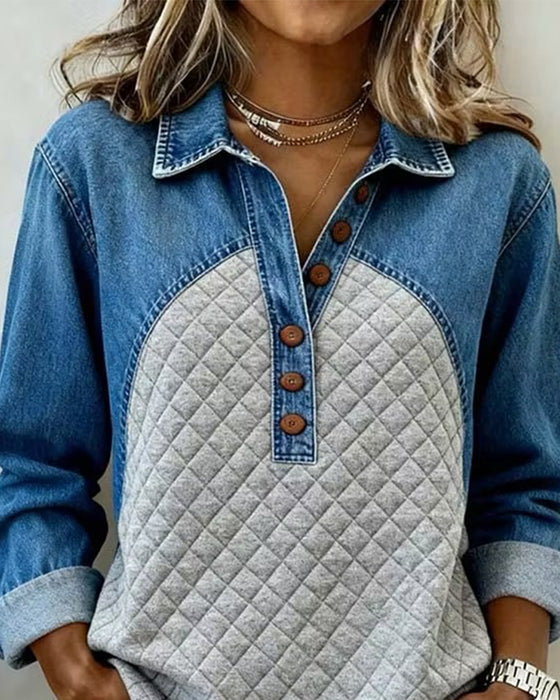 Sweatshirt Denim Patchwork Stijlvol