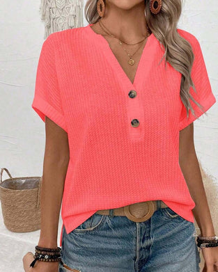 T-Shirt Wafel V-Hals Knoop