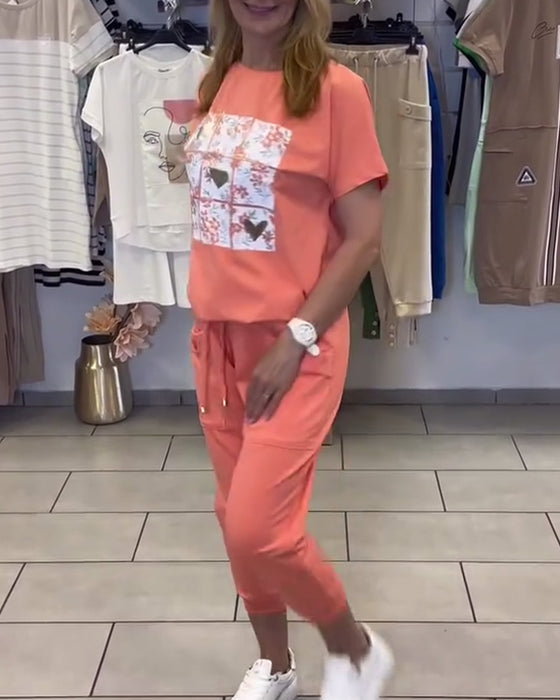 Set Casual Bedrukt Crop Pants