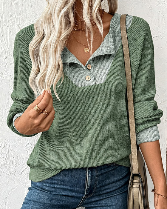 Knit Top Met Contrastkraag Lange Mouwen